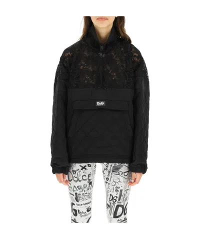 Dolce & Gabbana Floral-lace Panel Jumper In Black
