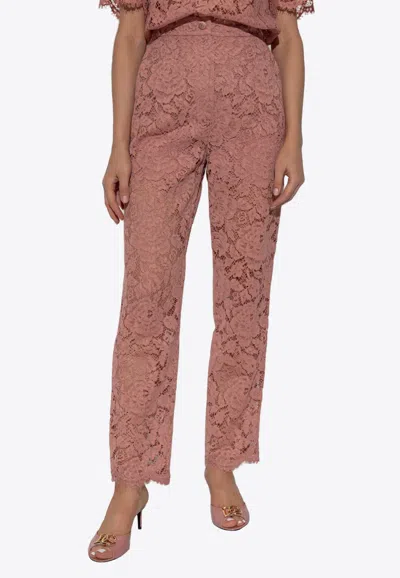 Dolce & Gabbana Floral Lace Pants In Pink