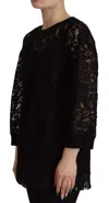Dolce & Gabbana Black Floral Lace Pullover Sicily Blouse In Black