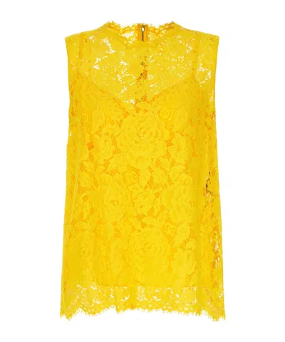 DOLCE & GABBANA DOLCE  GABBANA BRANDED FLORAL CORDONETTO LACE TOP