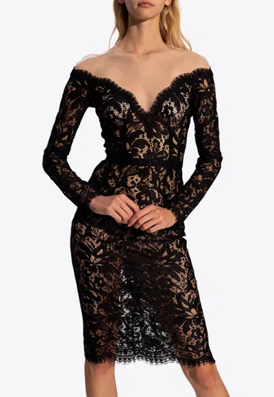 Dolce & Gabbana Floral Lace Sheer Dress In Black