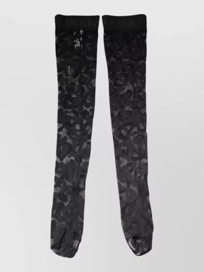 Dolce & Gabbana Floral Lace Sheer Stretch Nylon Tights In Gray