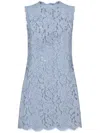 Dolce & Gabbana Light Blue Sleeveless A Line Dress In Floral Dg Lace Woman In Blue