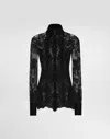Dolce & Gabbana Floral Lace Shirt With Scalloping In Black
