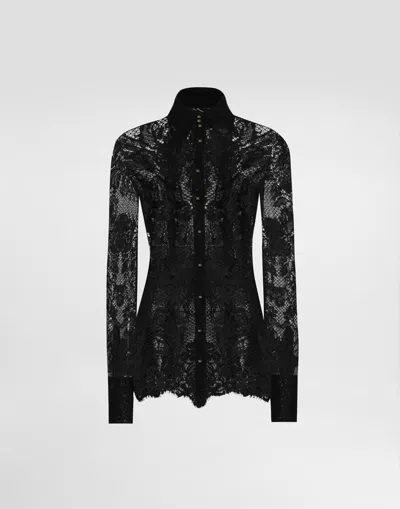 Dolce & Gabbana Floral Lace Shirt With Scalloping In Black