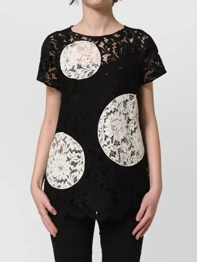 Dolce & Gabbana Floral Lace Short Sleeve Blouse In Black