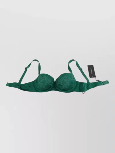 Dolce & Gabbana Floral Lace Silk Bra Adjustable Straps In Green