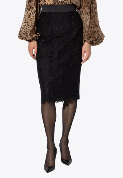 Dolce & Gabbana Floral Lace Skirt In Black