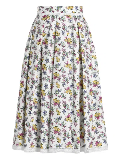 Dolce & Gabbana Pleated Floral-print Cotton-poplin Midi Skirt In Multi