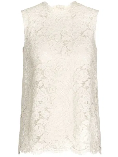 Dolce & Gabbana Branded Stretch Lace Top Woman Top White Size 6 Viscose