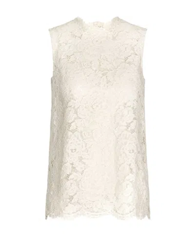 DOLCE & GABBANA DOLCE  GABBANA FLORAL LACE CREWNECK SLEEVELESS TOP