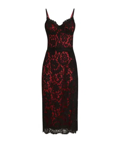 Dolce & Gabbana Layered Cotton-blend Lace And Stretch-silk Satin Bustier Midi Dress In Black/red