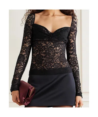 Dolce & Gabbana Floral-lace Sweetheart-neck Top In Black