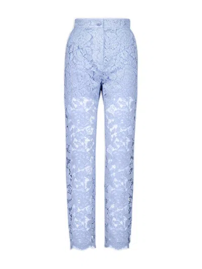 Dolce & Gabbana Floral Lace Tailored Pants In Blue