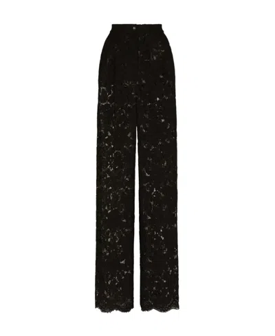 DOLCE & GABBANA DOLCE  GABBANA FLARED BRANDED STRETCHED LACE PANTS