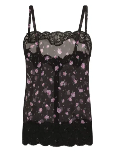 Dolce & Gabbana Floral Lace Tank Top In Black