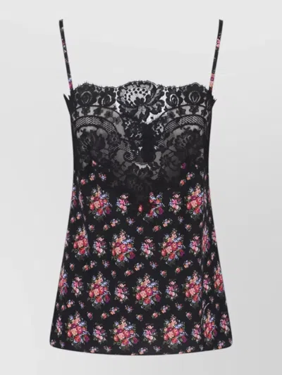 Dolce & Gabbana Floral Lace Top Featuring Spaghetti Straps In Black