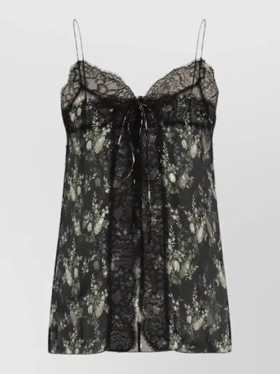 Dolce & Gabbana Floral Lace Top Low Neckline Straps In Black