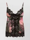 Dolce & Gabbana Floral Lace Trim Spaghetti Strap Top In Black