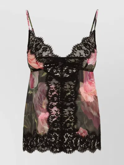 DOLCE & GABBANA FLORAL LACE TRIM SPAGHETTI STRAP TOP