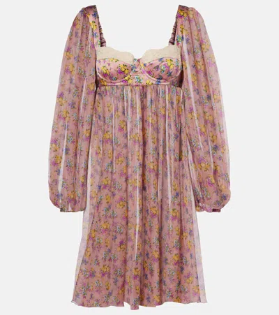 Dolce & Gabbana Lace-trimmed Floral-print Silk-blend Satin And Chiffon Mini Dress In Multi