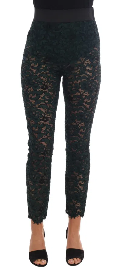 Dolce & Gabbana Floral Lace Trousers In Green