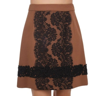 Pre-owned Dolce & Gabbana Floral Lace Virgin Wool Skirt Brown Black 07094