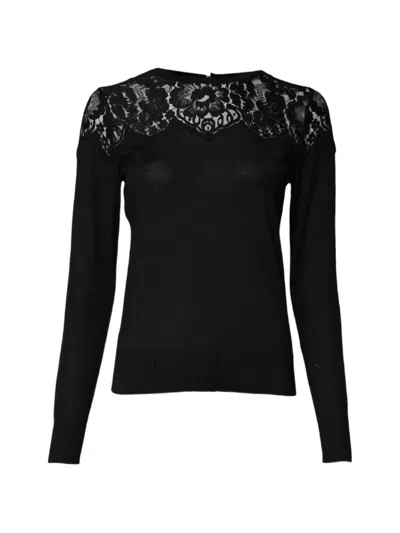 Dolce & Gabbana Floral Lace-trim Sweater In Black