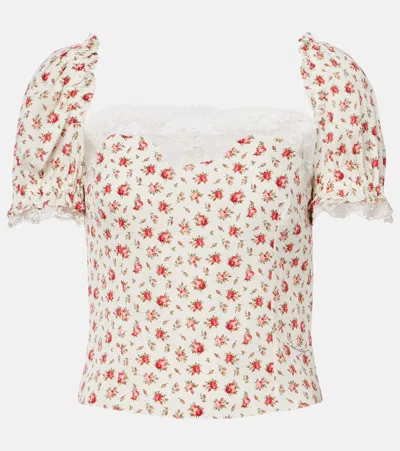 Dolce & Gabbana Small Rose-print Charmeuse Top In Pattern