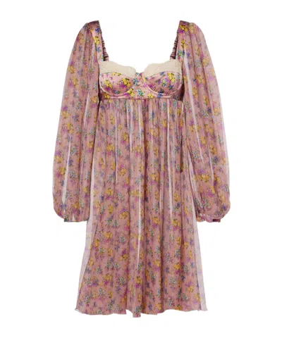 Dolce & Gabbana Lace-trimmed Floral-print Silk-blend Satin And Chiffon Mini Dress In Multi