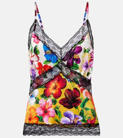 Dolce & Gabbana Floral Lace-trimmed Silk-blend Camisole In Multi
