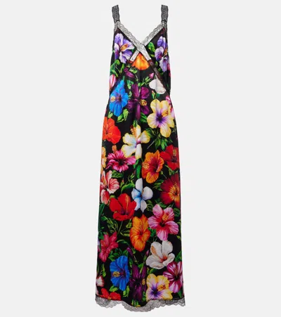 Dolce & Gabbana Floral Lace-trimmed Silk-blend Maxi Dress In Multi