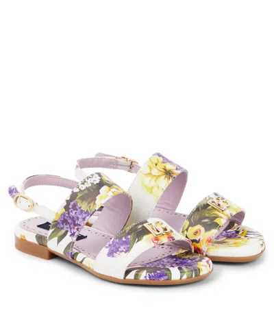 Dolce & Gabbana Kids' Floral Leather Sandals In Multicoloured