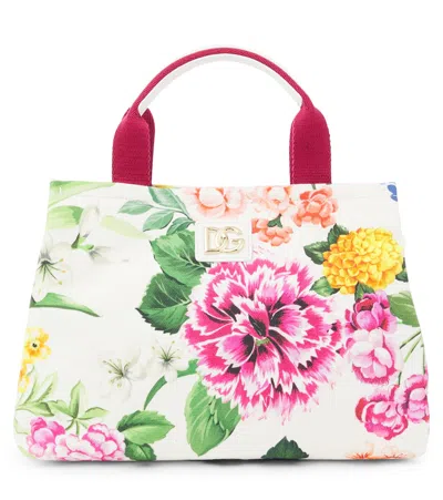 Dolce & Gabbana Kids' Floral Leather-trimmed Canvas Tote In White