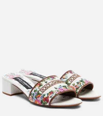 Dolce & Gabbana Canvas Sandals With Floral Embroidery In Multi