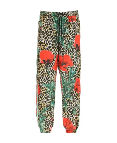 Dolce & Gabbana Floral Leopard-print Track Trousers In Nude