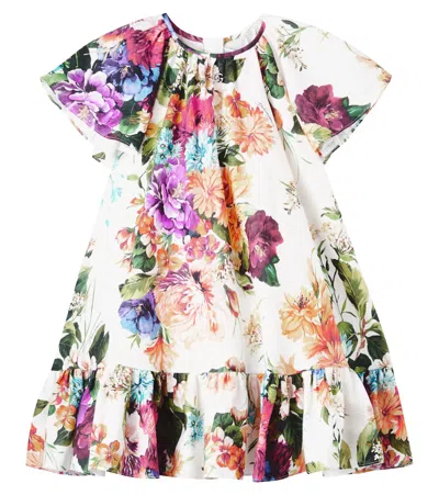 Dolce & Gabbana Kids' Floral Linen Dress In Multi