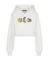 Dolce & Gabbana Floral Logo-print Cropped Cotton Hoodie In White
