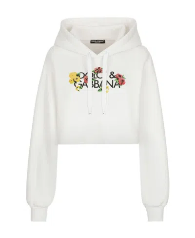 DOLCE & GABBANA DOLCE  GABBANA FLOWER PRINTED CROPPED HOODIE