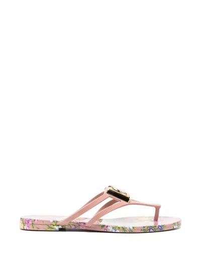 Dolce & Gabbana Embellished Floral-print Rubber Flip Flops In Multi