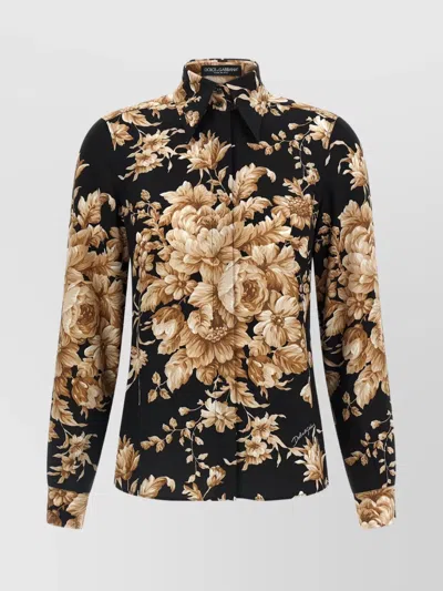 DOLCE & GABBANA FLORAL LONG SLEEVE COLLARED SHIRT
