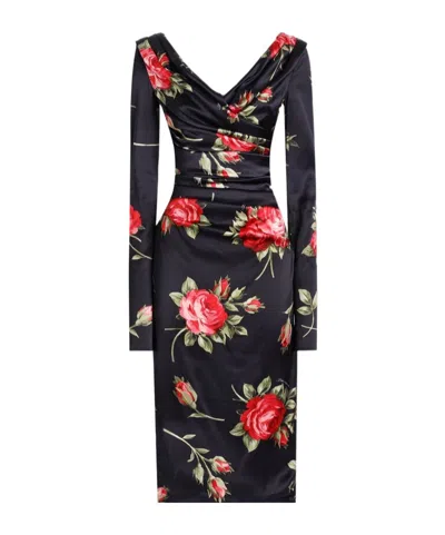 Dolce & Gabbana Floral Long-sleeved Midi Dress In Black