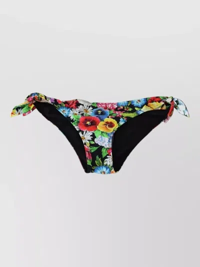Dolce & Gabbana Floral Low Rise Bikini Bottoms Beachwear In Black