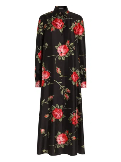 Dolce & Gabbana Pussybow Wrap-effect Floral-print Silk-chiffon Maxi Dress In Black