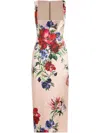 Dolce & Gabbana Satin Calf-length Sheath Dress With Floral Print