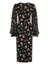 Dolce & Gabbana Women Black Dress With Round Neckline And All-over Floral Motif In Silk Blend Woman In Black