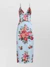 Dolce & Gabbana Floral Midi Dress Fitted Silhouette In Blue