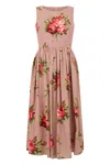 Dolce & Gabbana Women Pink Dress With Floral Print And Waist Knot In Cotton Woman In Brown