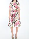 Dolce & Gabbana White Midi Dress With Floral Print And Flared Skirt In Multicolor