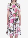 Dolce & Gabbana White Midi Dress With Floral Print And Flared Skirt In Multicolor